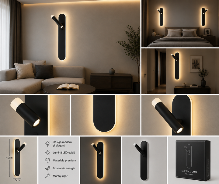 Aplica LED Neagră L77177/500BK, 2x2W+10W, 3000–6500K, 50x8cm