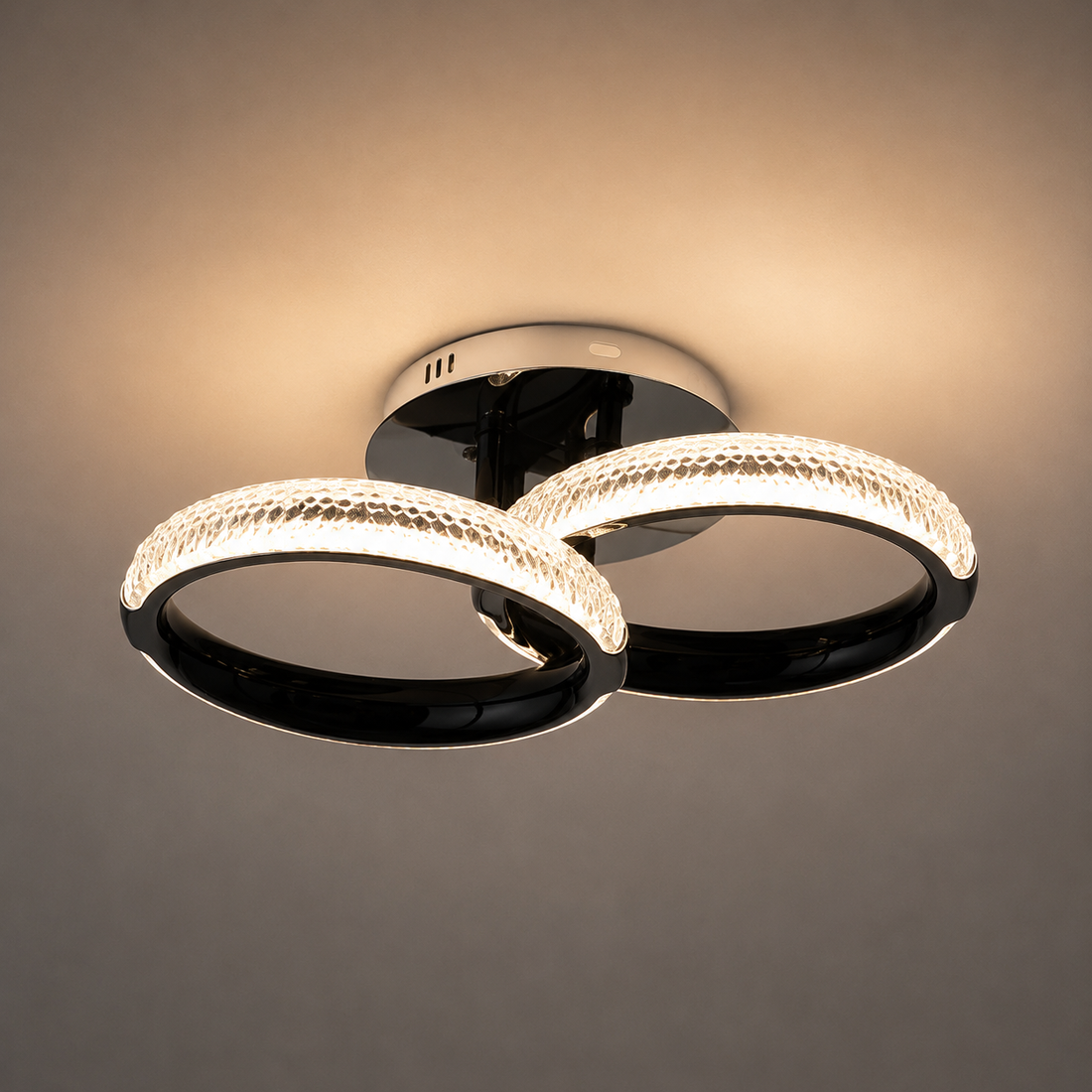 Lustra  LED moderna cu două cercuri împletite și telecomandă – 36W, lumină reglabilă 3000–6500K   P011/2
