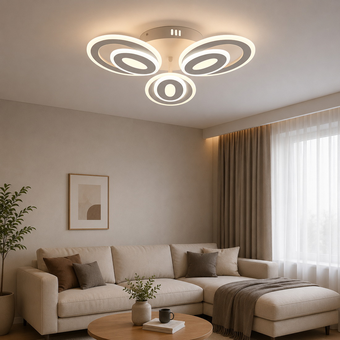 Lustră LED modernă cu cristale, 6 surse de lumină, Ø ≈ 510 mm, 60W total, finisaj alb & crom – model 19460/3+3