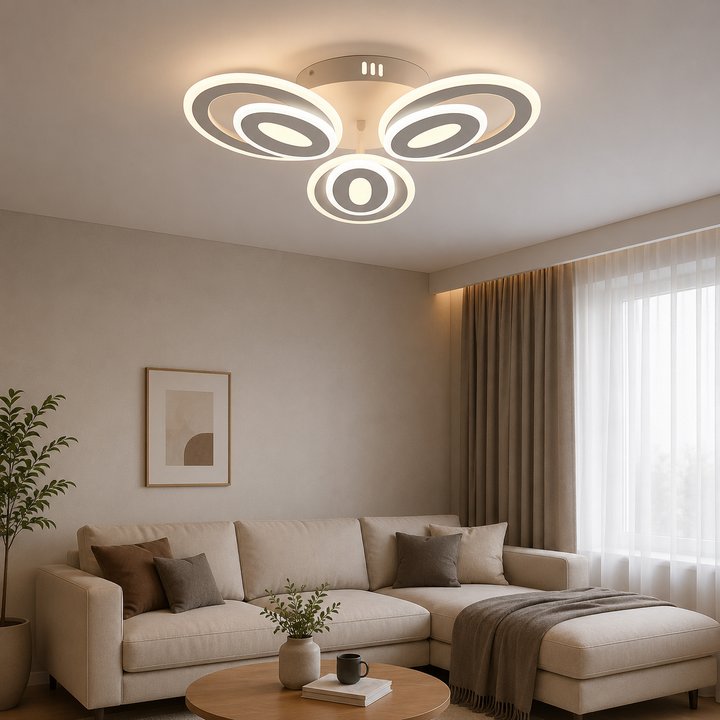 Lustră LED modernă cu cristale, 6 surse de lumină, Ø ≈ 510 mm, 60W total, finisaj alb & crom – model 19460/3+3