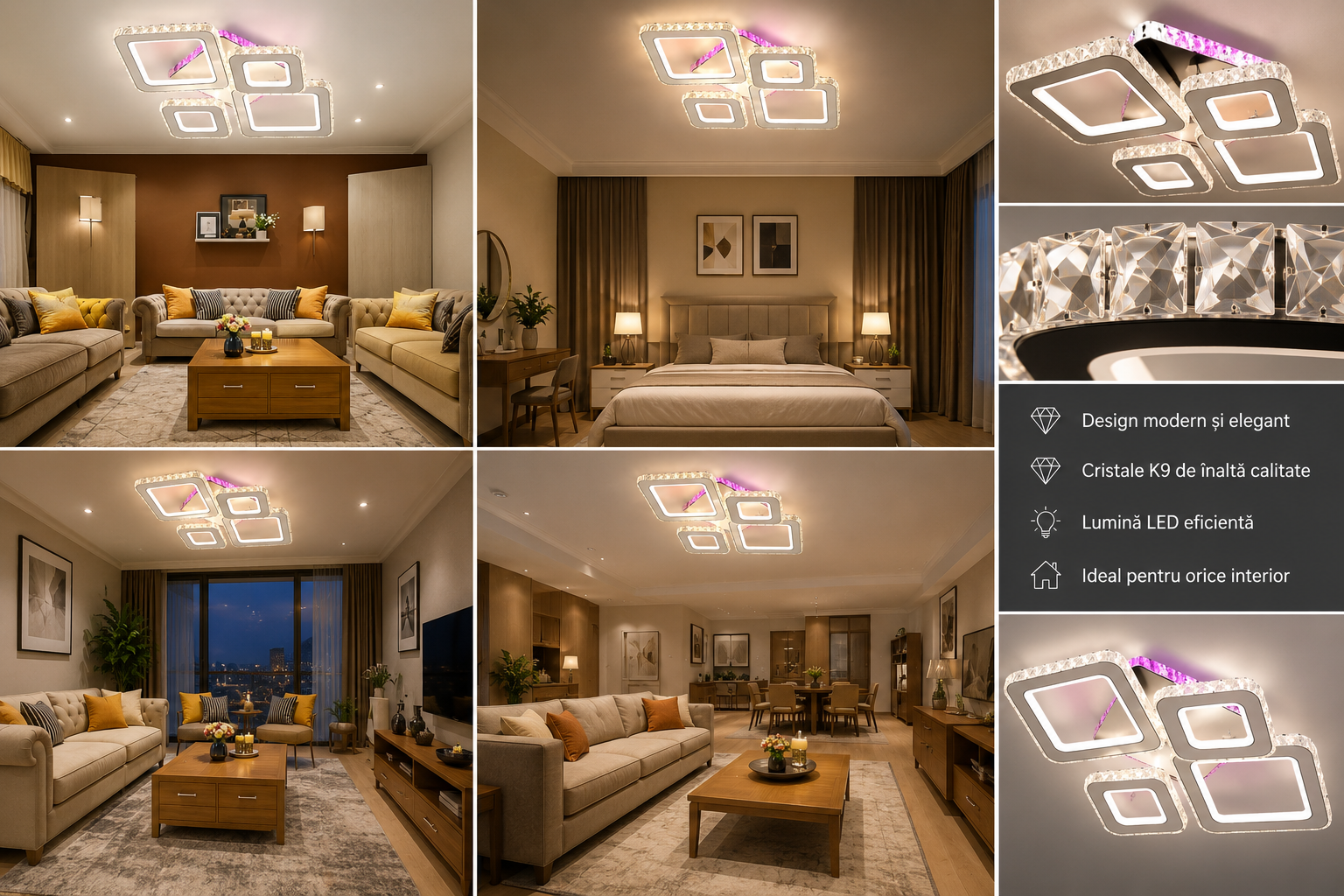 LUSTRĂ LED CU TELECOMANDĂ, 162W, LUMINĂ REGLABILĂ 3000K–6500K,40cmx55cm , DESIGN MODERN PENTRU SPAȚII MARI 19376/2+2WH