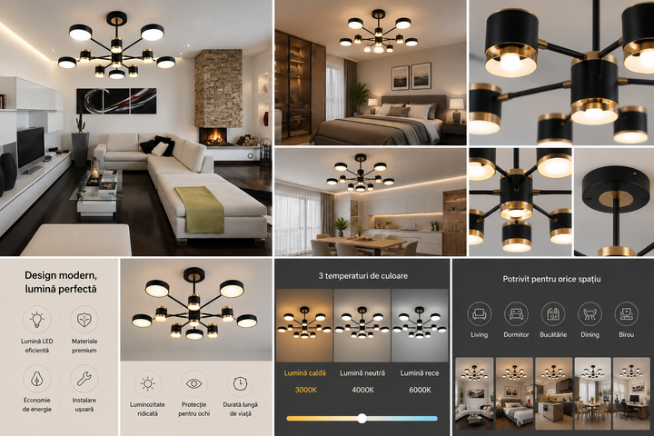 Lustră LED cu proiecție stelară, 175W, Ø1000×H450 mm, lumină reglabilă 3000K–6500K, telecomandă inclusă