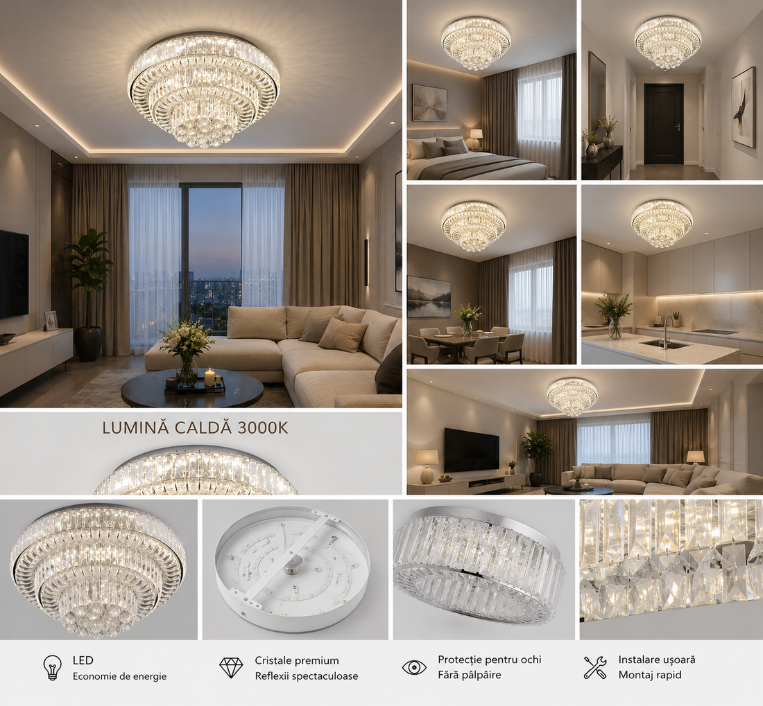 Lustra LED 88108-600 cu telecomandă 2.4G, 144W, lumină reglabilă 3500K–6500K