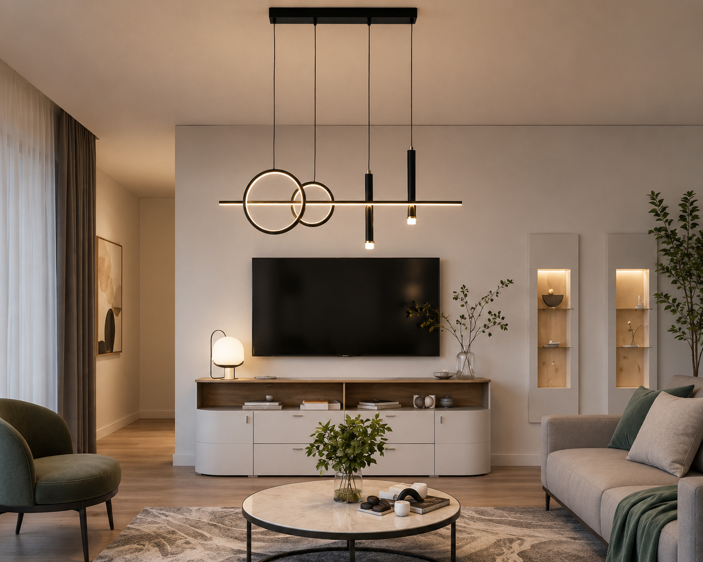 Pendul LED Modern – Model 72028/2+1 cu Telecomandă și Lumină Reglabilă