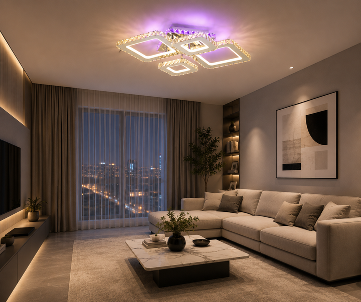 LUSTRA LED ELEGANTA, 2886/2+2 – DESIGN GEOMETRIC CU LUMINĂ PUTERNICĂ ȘI TELECOMANDĂ.
