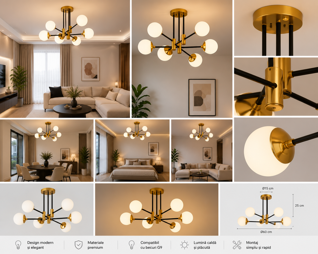 Pendul LED, model 8316/6 – 6xE27, Ø690 mm, Stil Retro-Chic