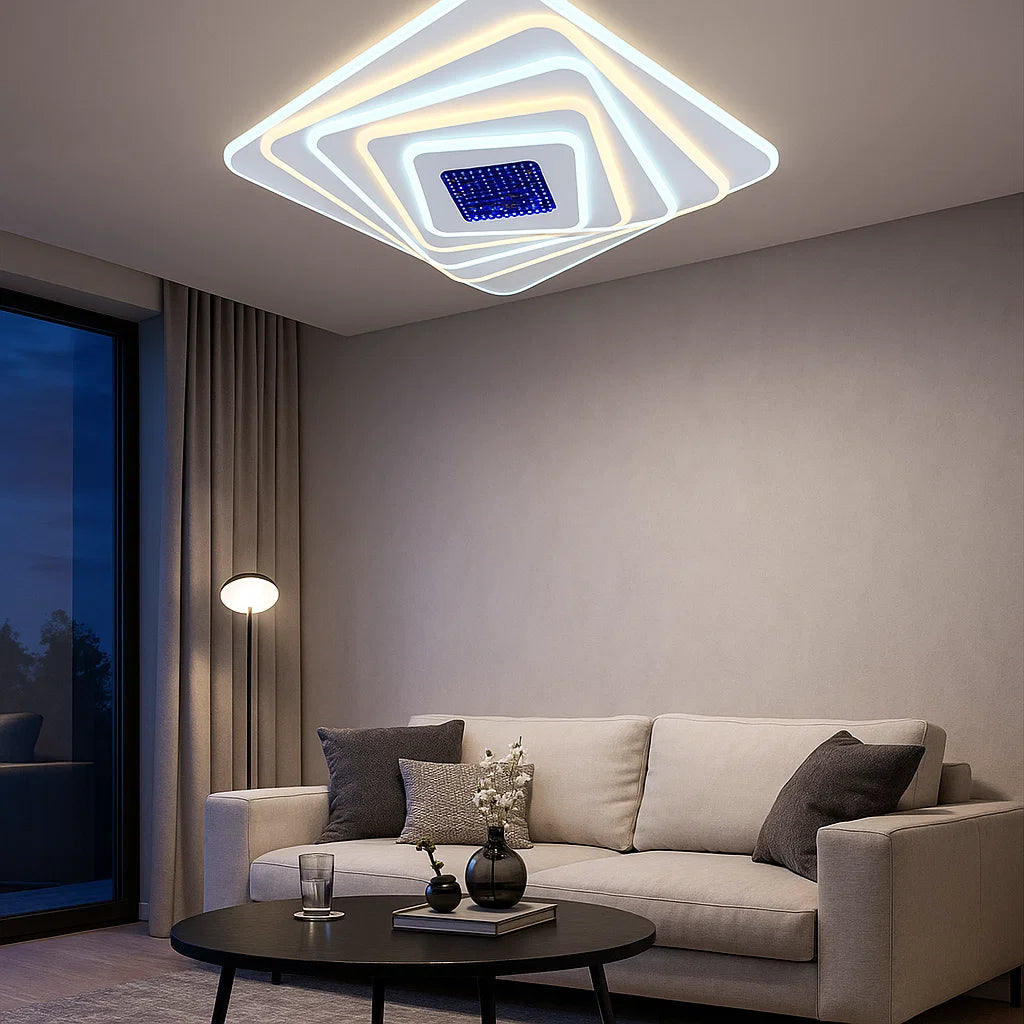 Lustra LED pătrată 19129/500D – 243W, lumină reglabilă, cu telecomandă