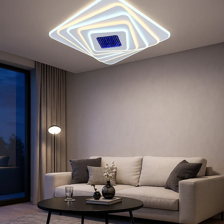 Lustra LED pătrată 19129/500D – 243W, lumină reglabilă, cu telecomandă