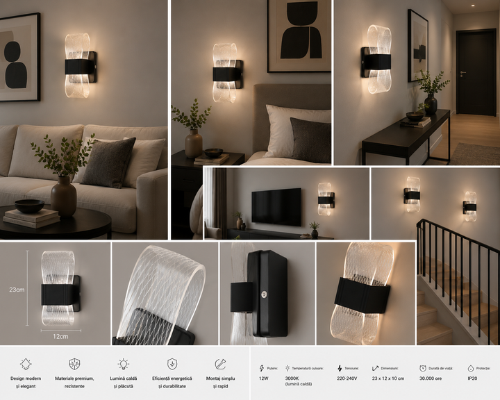 Aplica LED de perete, 8 W, 200×100 mm, temperatură reglabilă 2800–6500 K – model SX8706 BK