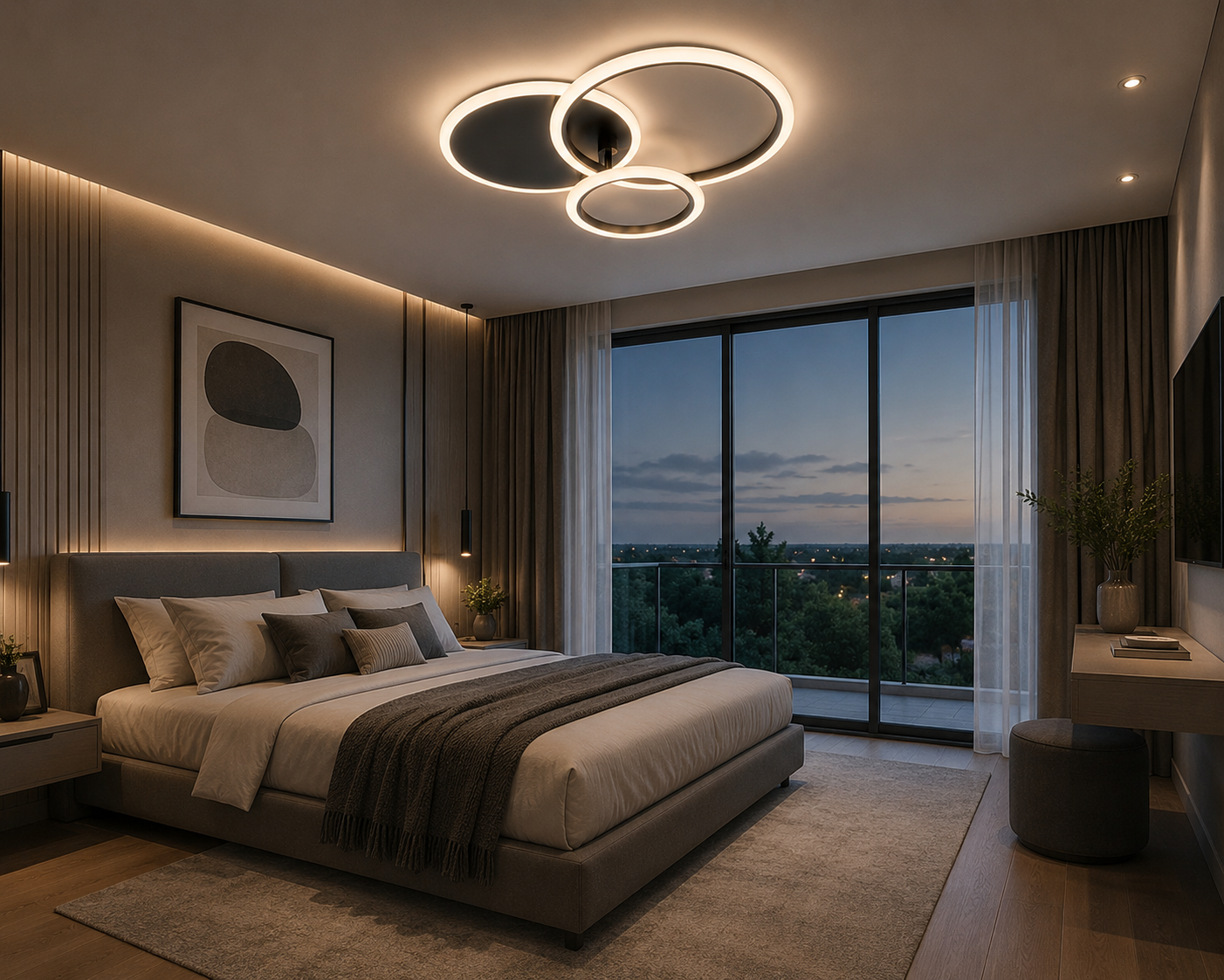 LUSTRA LED CU TELECOMANDA, MODEL 8888/3 – NEGRU 3 CERCURI, 98W