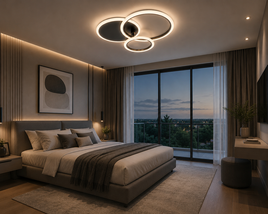 LUSTRA LED CU TELECOMANDA, MODEL 8888/3 – NEGRU 3 CERCURI, 98W