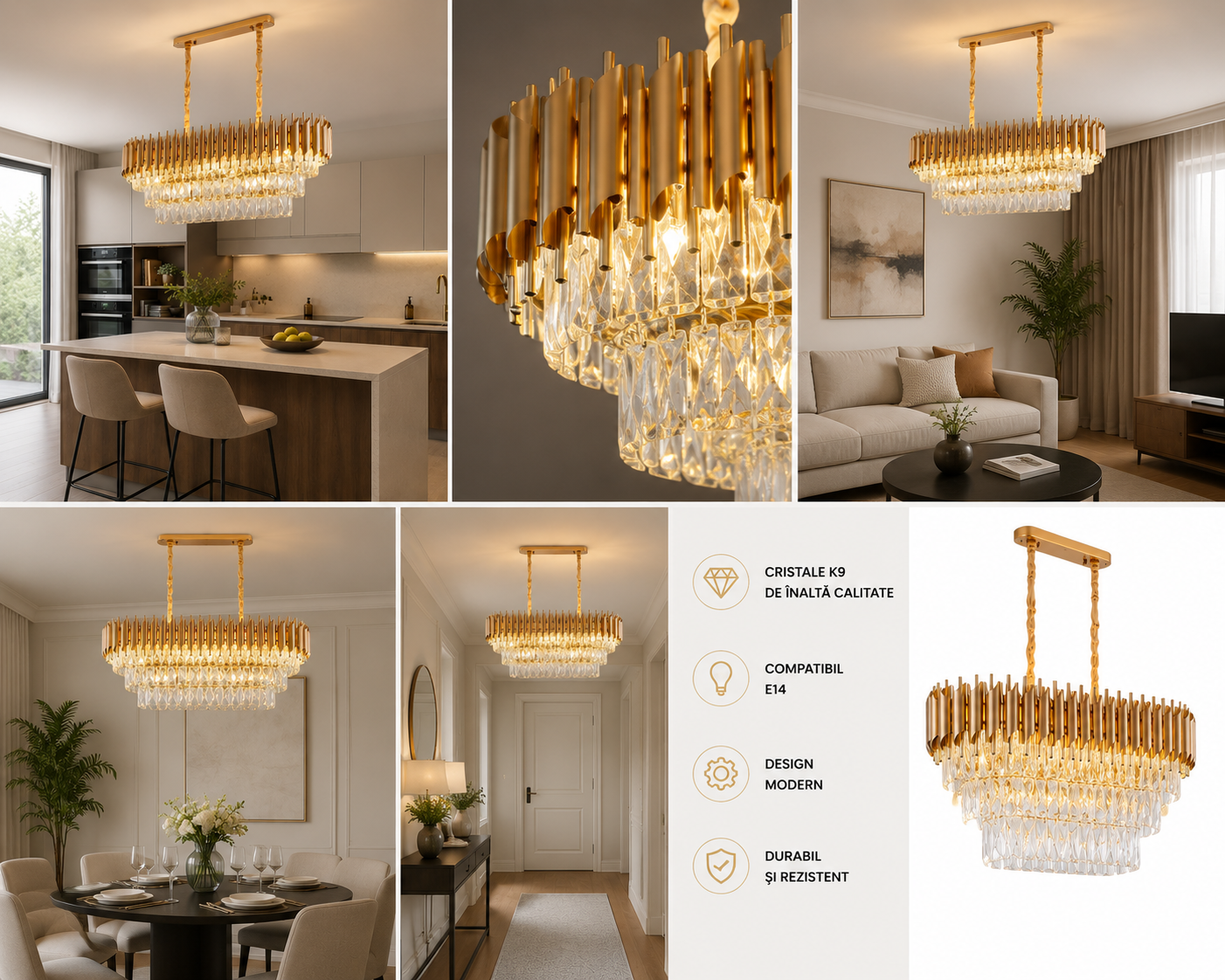 Candelabru, dimensiunea 80cm E27 Auriu Cristale 8 Becuri 9001/800×300FG