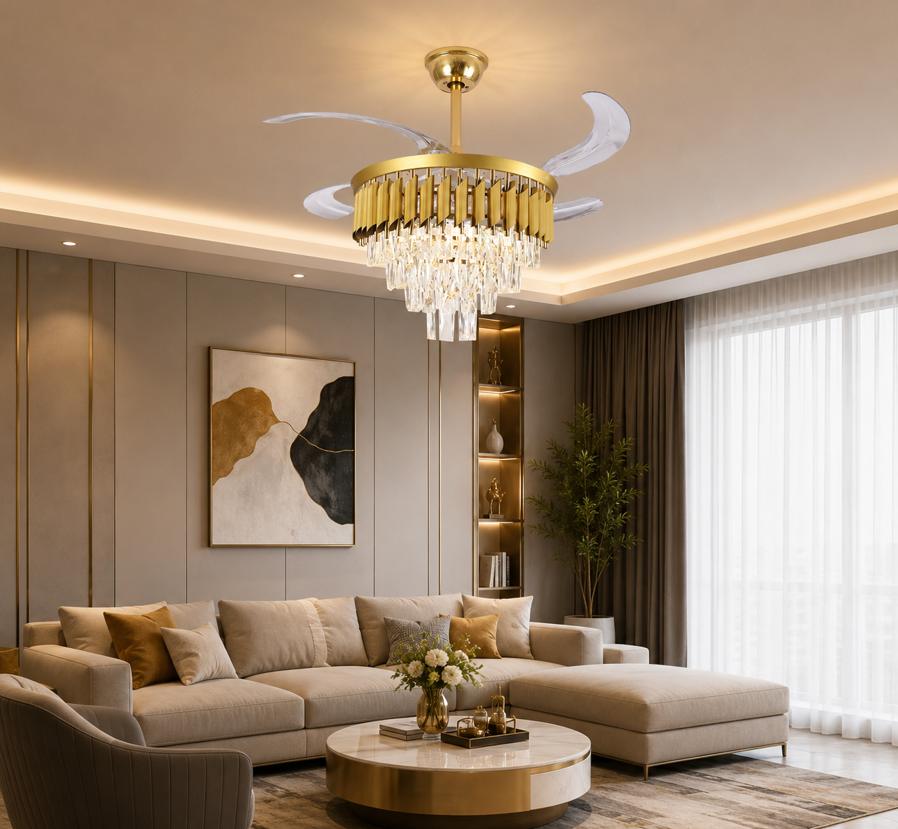 Candelabru cu Ventilator LED și Telecomandă – F9001/500 FGD, 96W