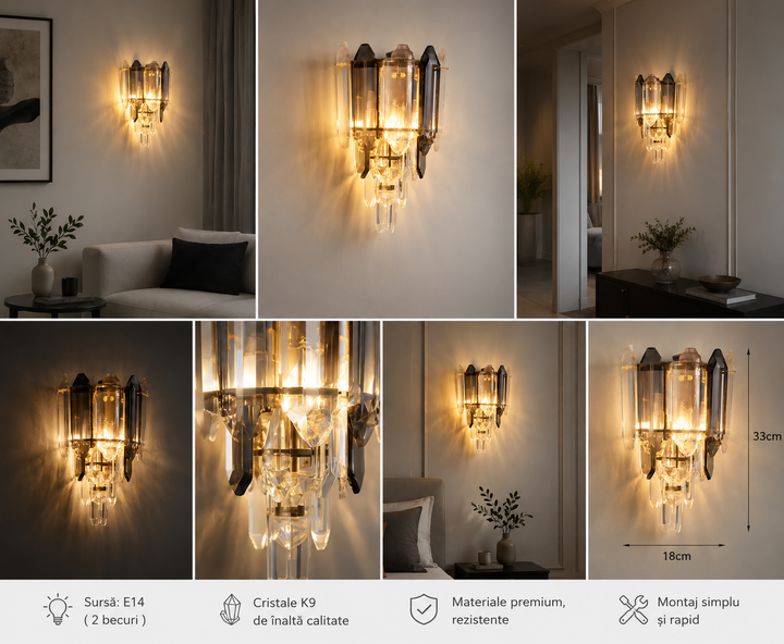 Aplica LED cu 2 surse E27, L ≈ 230 mm, finisaj auriu – model 20564/2FG