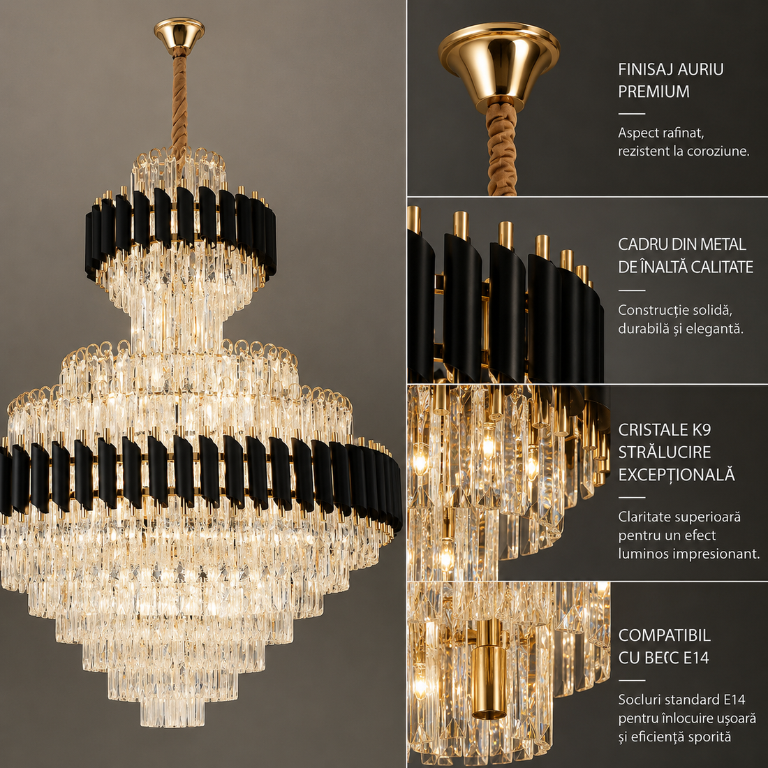 Candelabru elegant, model 9001/800*1100FG+BK