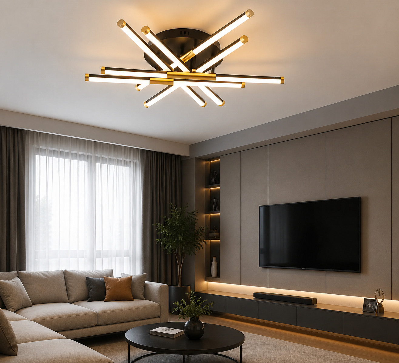 Lustra LED cu telecomandă, D720×H300 mm, lumină reglabilă 3000–6500K – model 9705/6BK+PLG