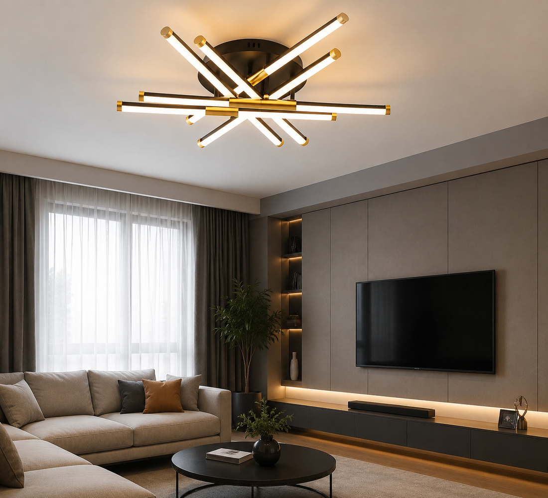 Lustra LED cu telecomandă, D720×H300 mm, lumină reglabilă 3000–6500K – model 9705/6BK+PLG