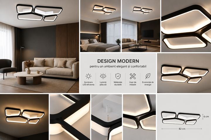 Lustra LED L7754/2+2 – 120W, Design Geometric cu Telecomandă și Lumină Reglabilă
