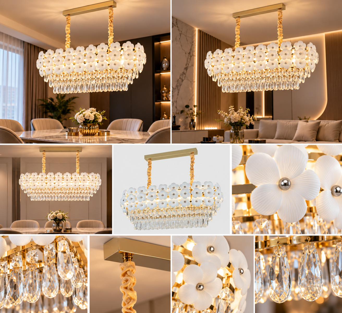 Lustra decorativă 70057/800X300 – Alb &amp; Auriu cu flori și cristale