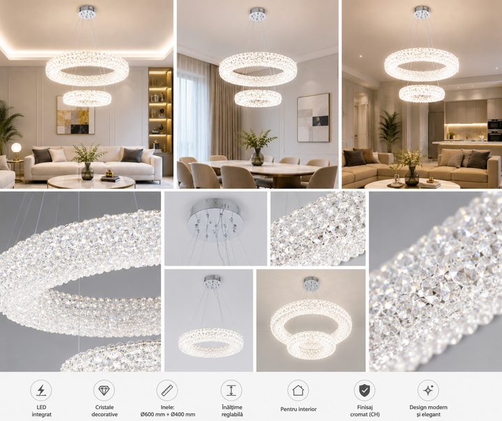 Pendul LED dublu – Ø600+Ø400 mm, 174W, Argintiu 5558/600+400 CH, –  5558/600+400 CH