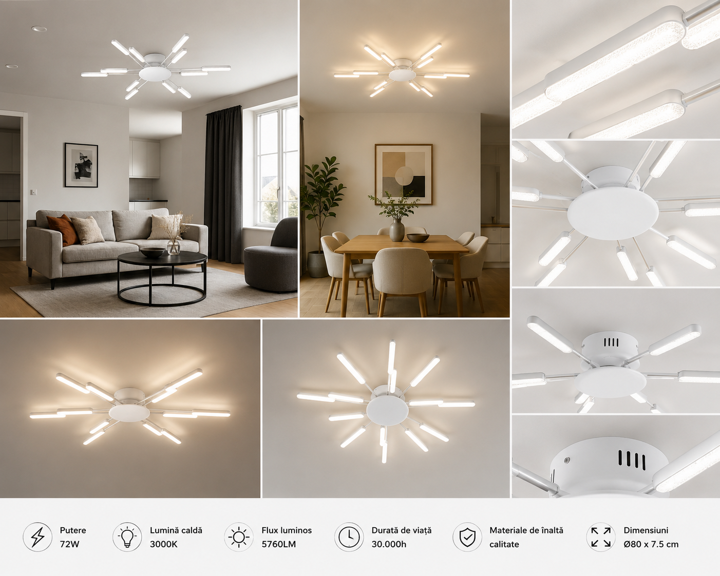 Lustra LED modernă, D842×H70 mm, 66×2W, 3000–6500K, cu telecomandă, 77263/12WH+CR