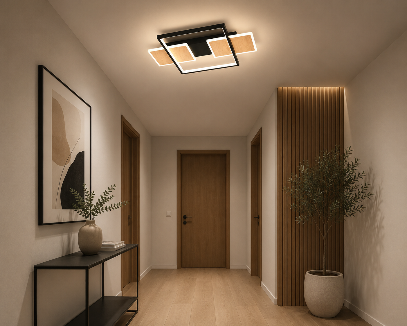 Lustra LED 9425/3 – Design Negru cu Accente de Lemn Natural