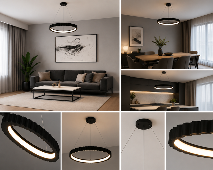 Pendul LED suspendat negru cu design ondulat si telecomandă – lumină reglabilă 3000–6500K – 66W – 77260/530 MB