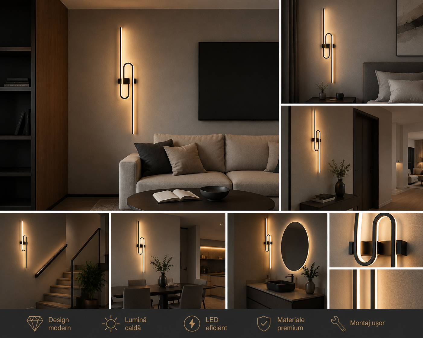 Aplica LED perete modernă, 64W, 930×130×50 mm, lumină reglabilă 3000K–6500K