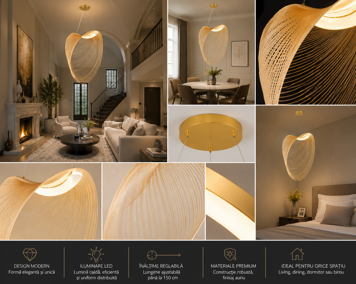Pendul LED design artistic, formă sculpturală aurie – 9562/800