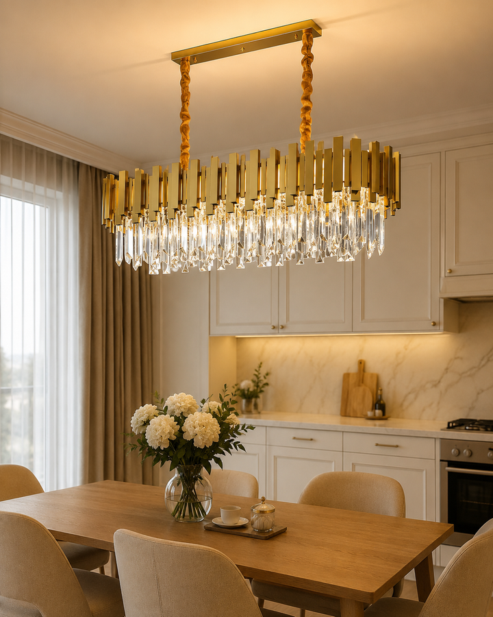CANDELABRU AURIU  CU CRISTALE, 8×E27, Ø800+300 CM, DESIGN ELEGANT 3211/800+300FG