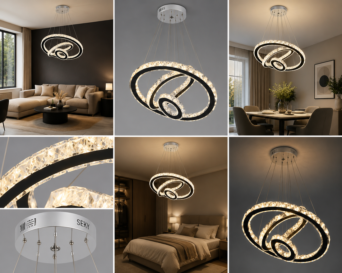 Candelabru LED cu 3 Inele Suspendate – 3×58W, Ø55 cm, cu Telecomanda si Culoare Reglabila