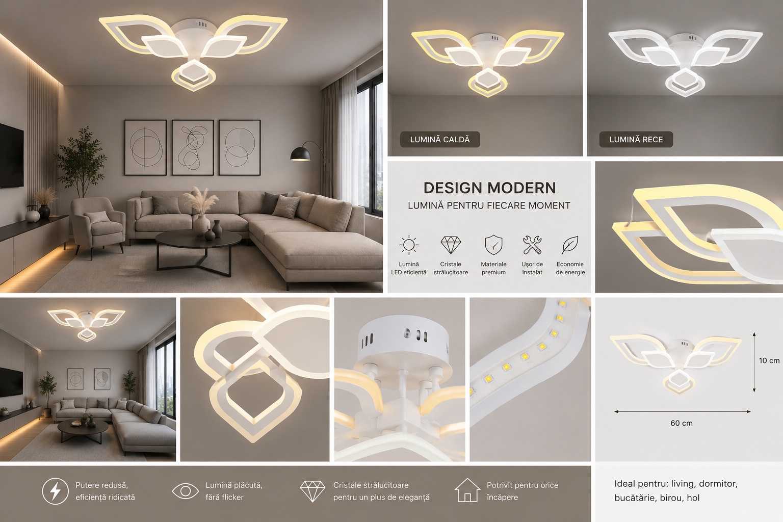 LUSTRA LED 7769/3 – 48W, DESIGN ELEGANT CU 3 ELEMENTE, LUMINA REGLABILA