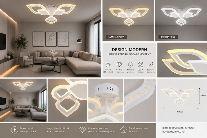 LUSTRA LED 7769/3 – 48W, DESIGN ELEGANT CU 3 ELEMENTE, LUMINA REGLABILA
