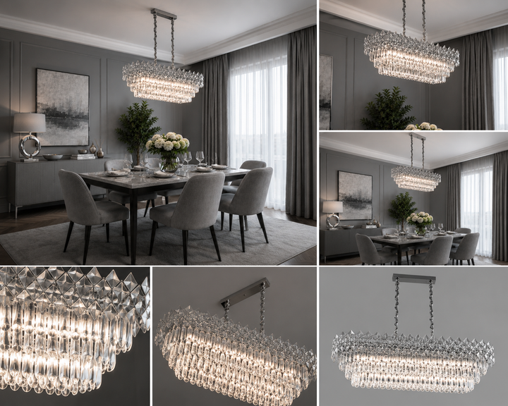 CANDELABRU RECTANGULAR CU CRISTALE 8650/800+300, 8 × 60W
