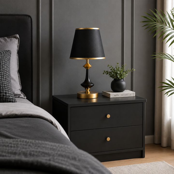 Veioza de Masă Albă cu Accente Aurii, H45 cm – Model 8619/BK, Design Modern și Elegant