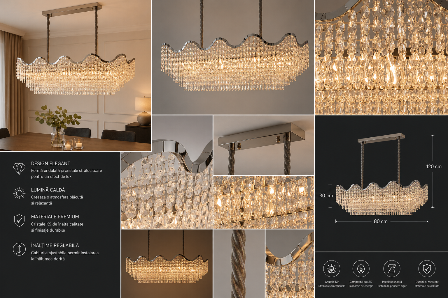 Candelabru, L1100×H420 mm, 12 becuri E27, model 78006/1100+400 CH