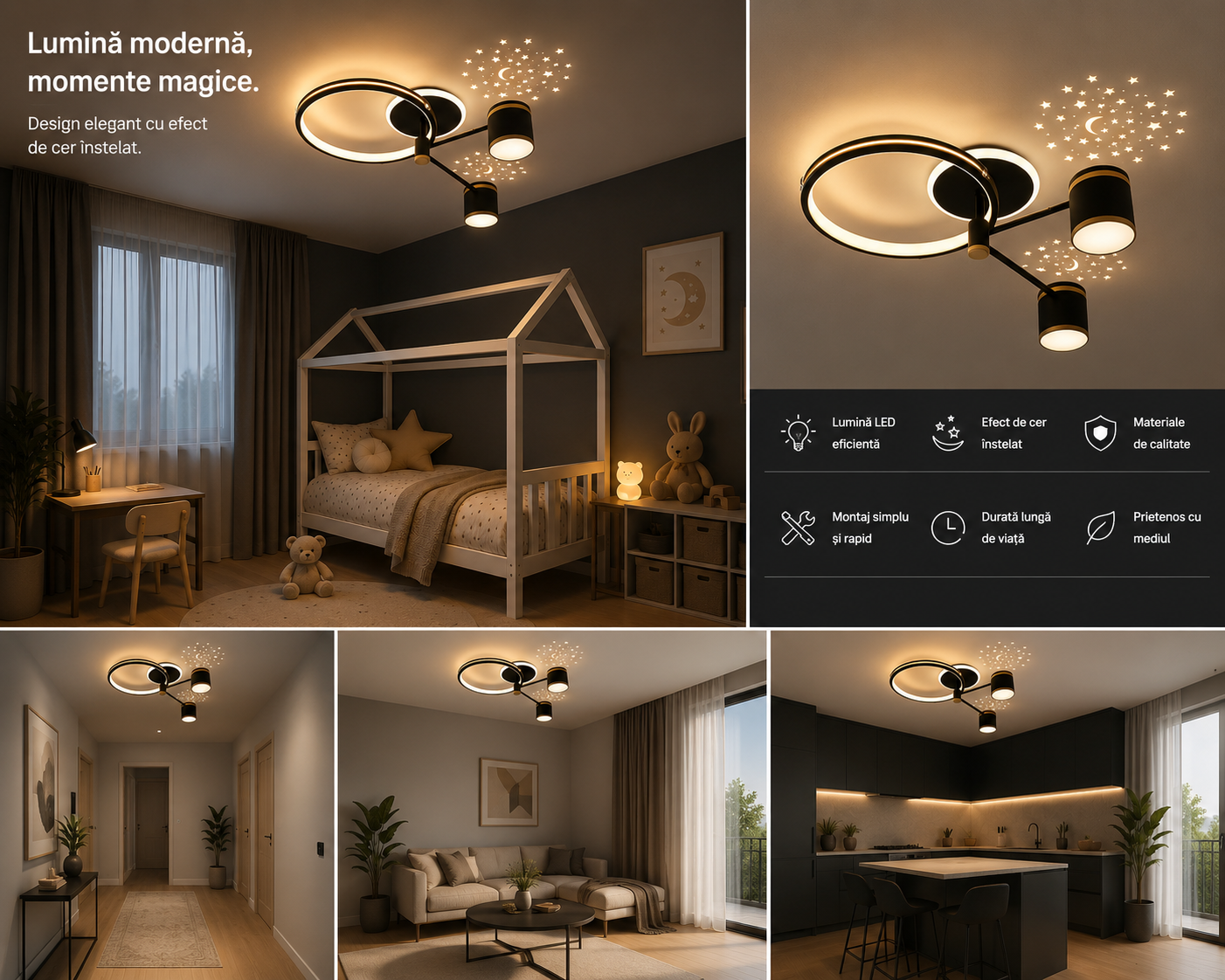 Lustră LED 50cm 80W Modernă cu 3 Tipuri de Lumină și Telecomandă – Model 9232/4
