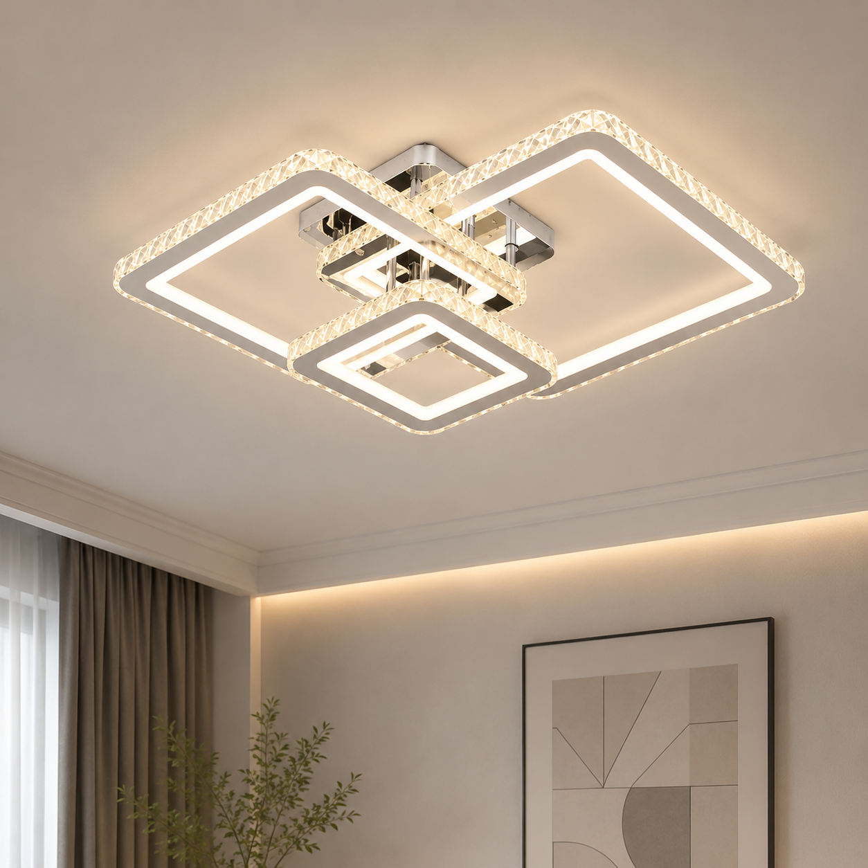 Lustra LED design geometric patrat, finisaj crom – L7965D/3CZ CR