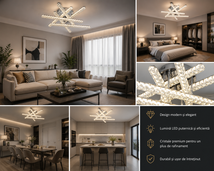 Lustra  LED 630×630×H210 mm, 2x84W, design pătrat modern cu lumină reglabilă și telecomandă JB003/6