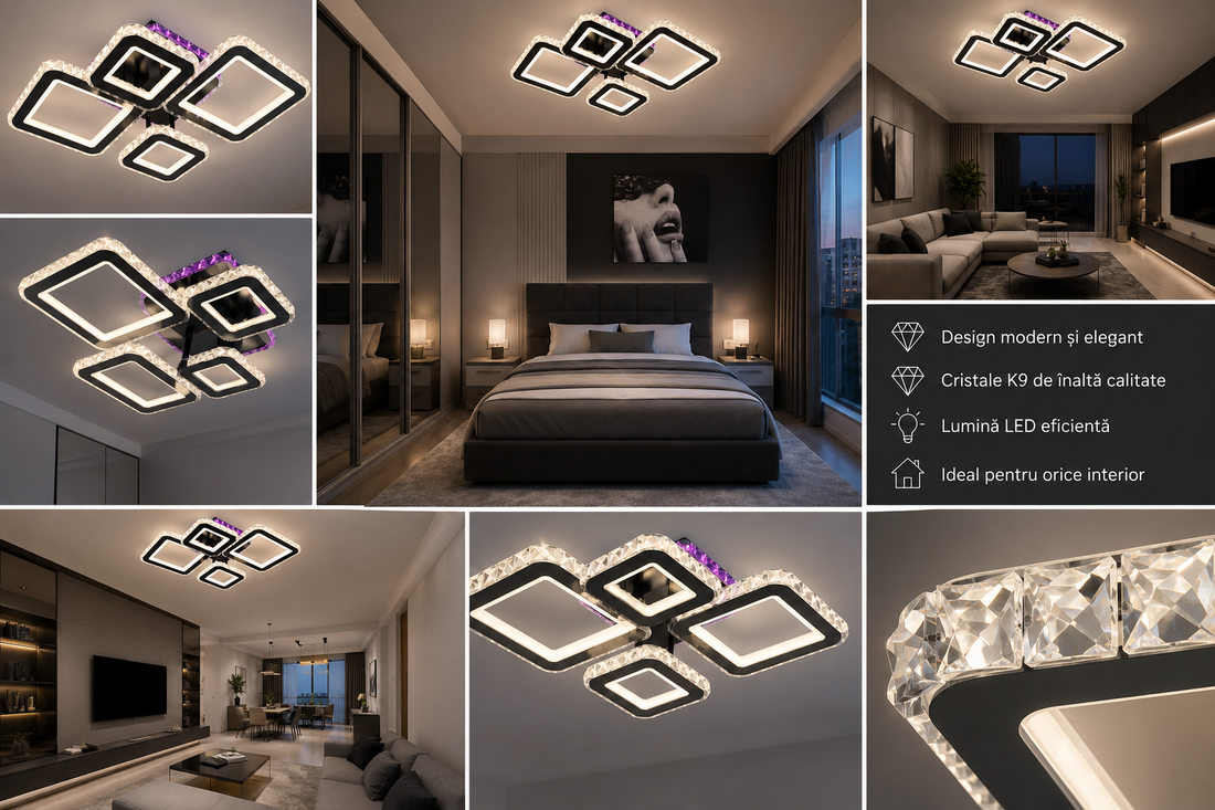 LUSTRĂ LED 19376/2+2BK CU TELECOMANDĂ, 162W, LUMINĂ REGLABILĂ 3000K–6500K,40CMX55CM , DESIGN MODERN PENTRU SPAȚII MARI