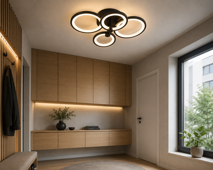 Lustra LED cu telecomanda, Neagră 8067/2+2BK, 108W cu Inele, 3000–6500K
