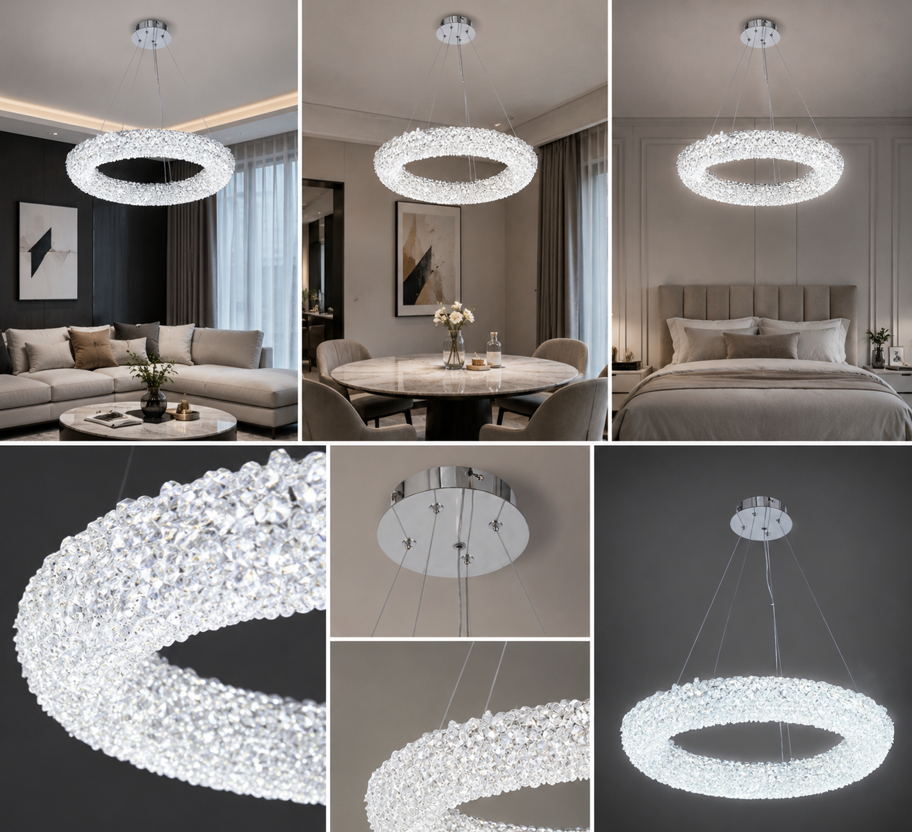 Pendul LED Circular cu Cristale, Crom-500 MM, 88W, DESIGN CIRCULAR CU CRISTALE –  5558/500 CH