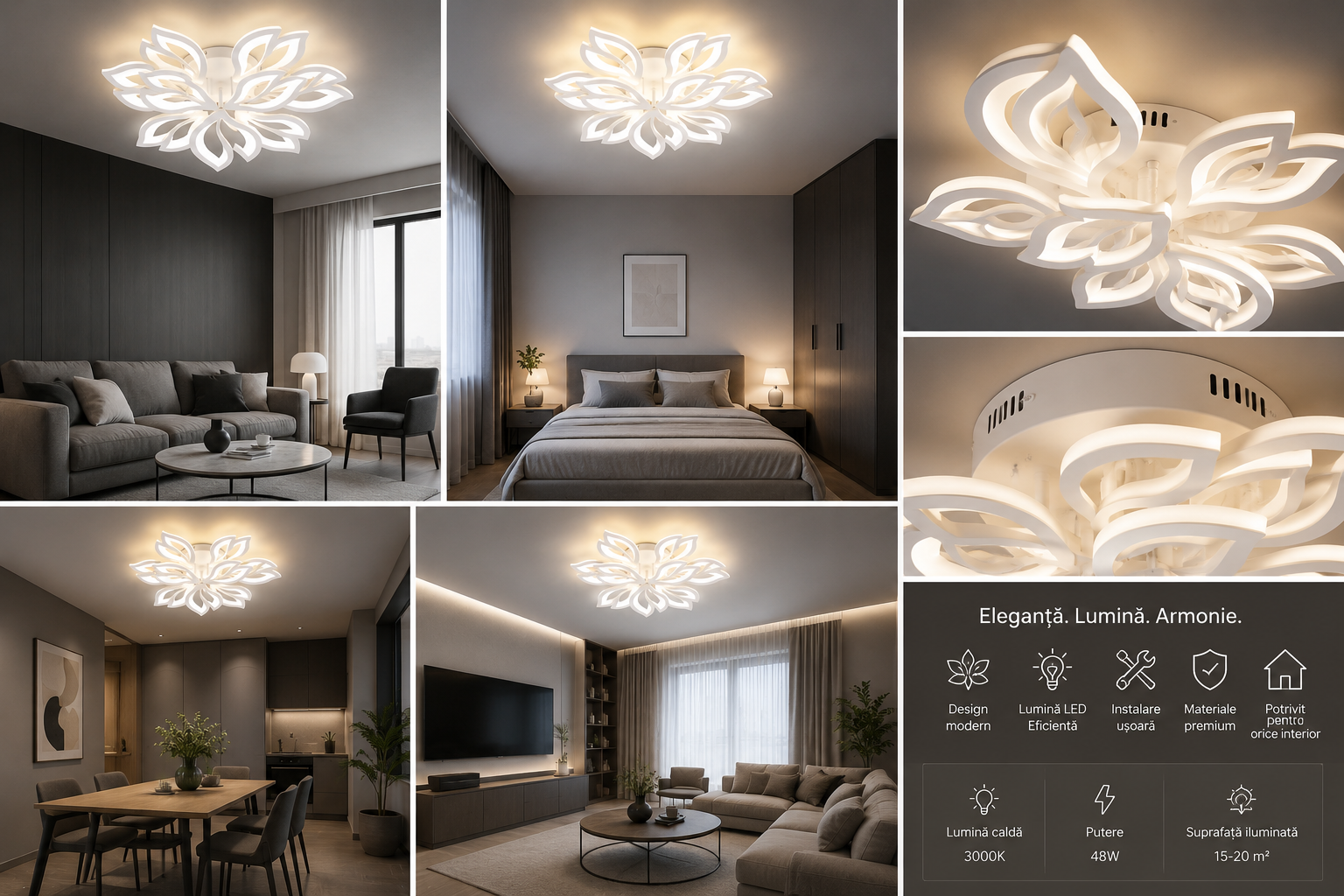 Lustra LED 160W cu telecomandă, Ø645 mm, lumină reglabilă 3000–6500K – model 19250/6+3N WH