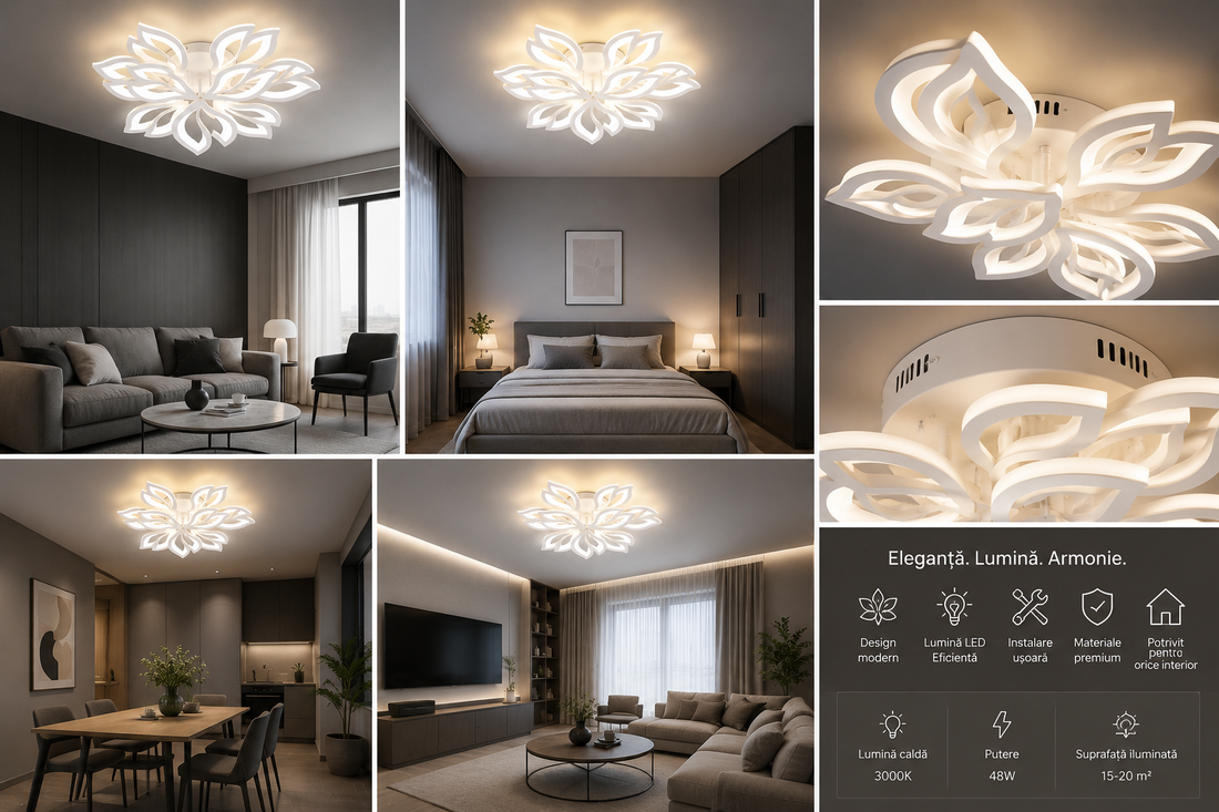 Lustra LED 160W cu telecomandă, Ø645 mm, lumină reglabilă 3000–6500K – model 19250/6+3N WH
