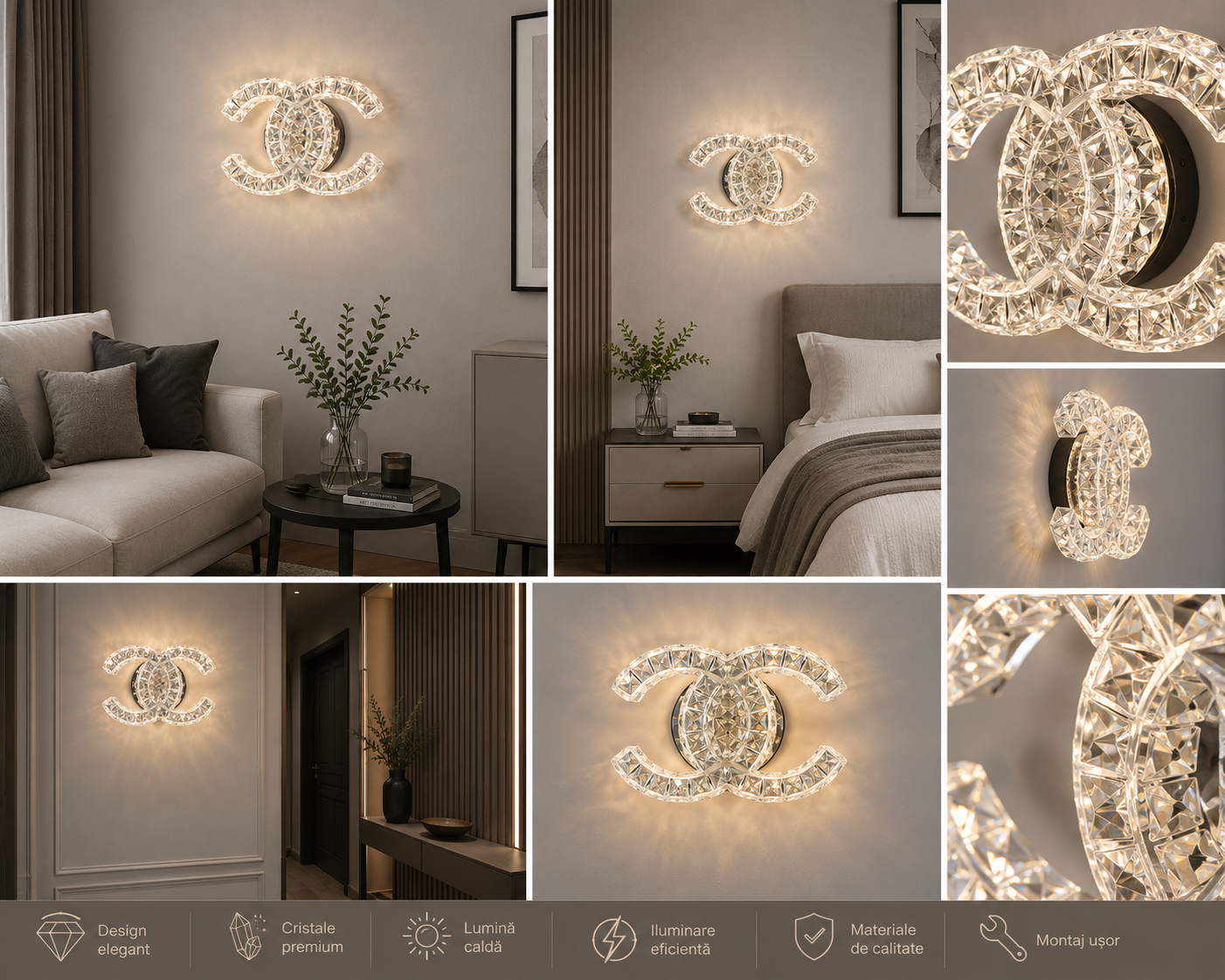 Aplica LED de Perete 28W cu Cristale, Temperatură Reglabilă 3000K–6500K, Design Elegant – SJ034-1W