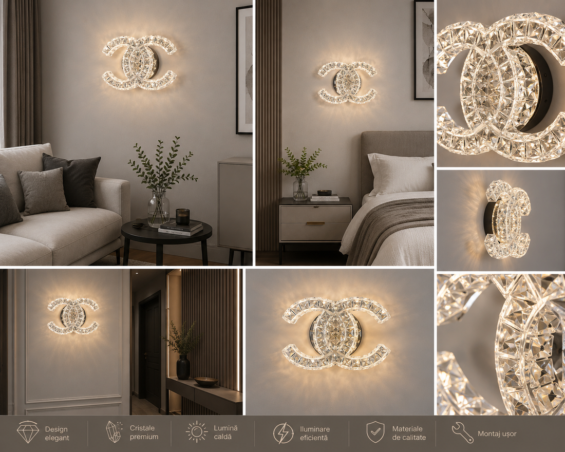Aplica LED de Perete 28W cu Cristale, Temperatură Reglabilă 3000K–6500K, Design Elegant – SJ034-1W