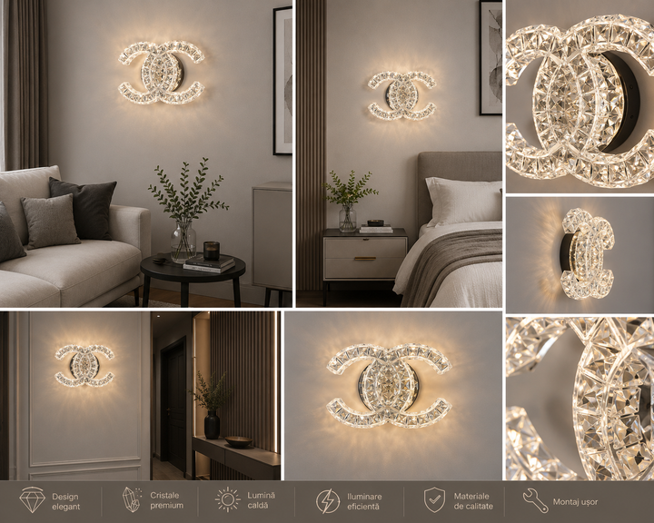 Aplica LED de Perete 28W cu Cristale, Temperatură Reglabilă 3000K–6500K, Design Elegant – SJ034-1W