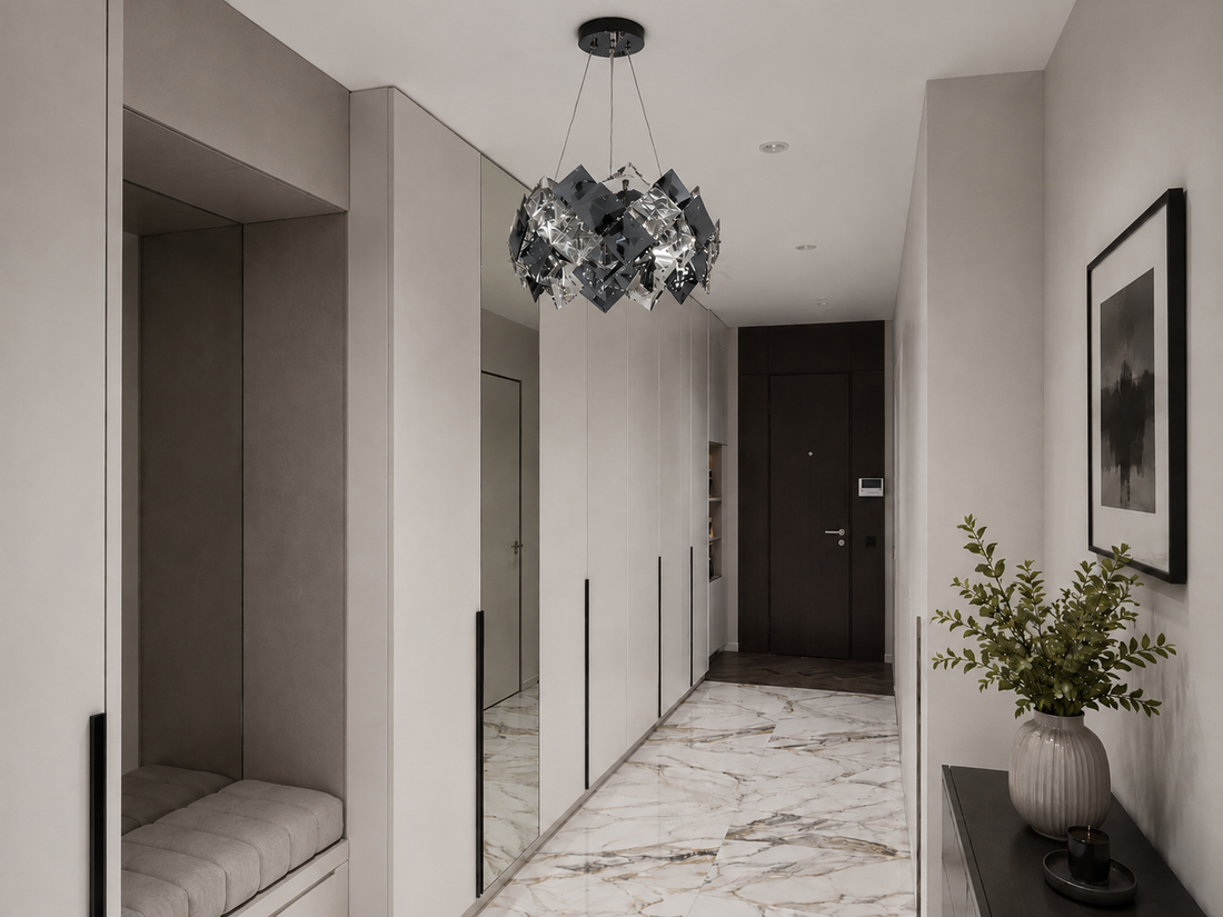 Candelabru modern cu 4 becuri E27 – Model 89005/400CR, Ø400 mm, finisaj cromat