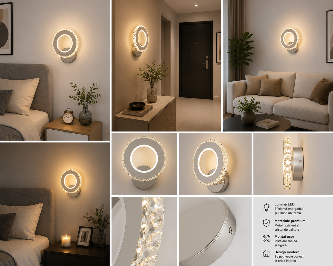 Aplica LED Cristal 24W, Lumina Reglabila 3500-6500K, Design Modern Compact – Model 2871