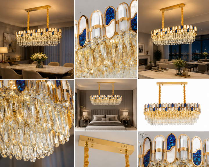 Candelabru elegant cu cristale, Ø800 mm, 8xE27, temperatură 2800–6500K – model 9028/800×350